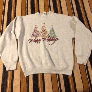 Vintage "Happy Holidays" Sweatshirt Fruit of the Loom Christmas Ugly Sweater LG